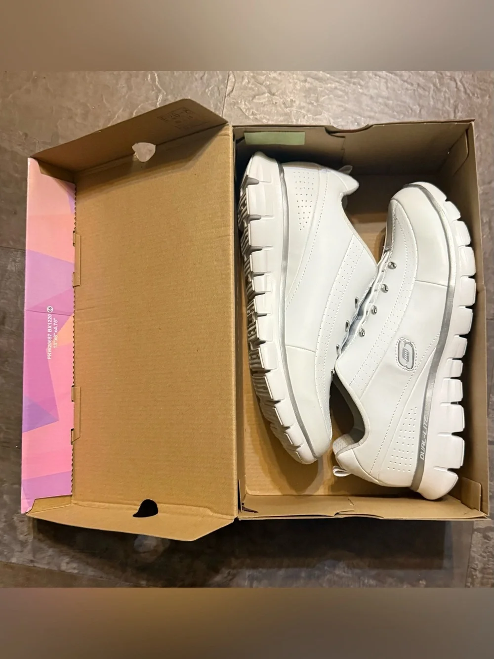 NWOT Skechers Women’s White Slip-On Casual Sneakers (w/ initials on Blue Insole)